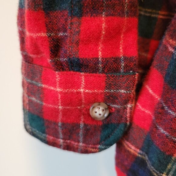Pendleton Field Shirt Plaid Virgin Wool Button Up Red Green Size M Vintage - Picture 5 of 6